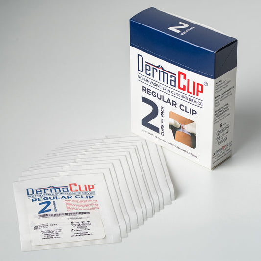 DermaClip Regular 2-Clip Pack — Box of 12 Packages, Non-Invasive Skin Closure Device - PN 62001 (12 Pkgs of 61001)