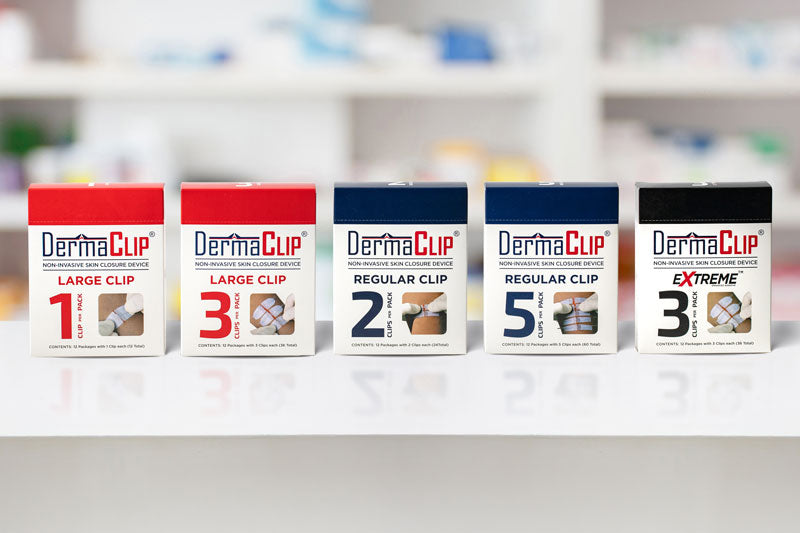 DermaClip product lineup on pharmacy counter